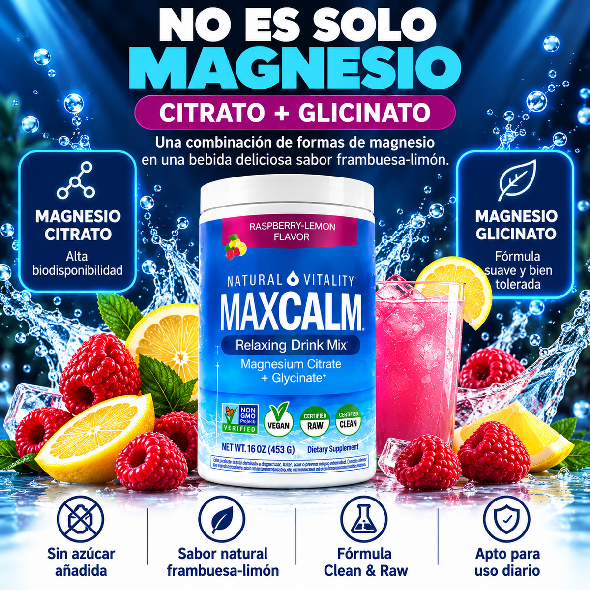 MAXCALM GLICINATO CITRATO MAGNESIO 453 G