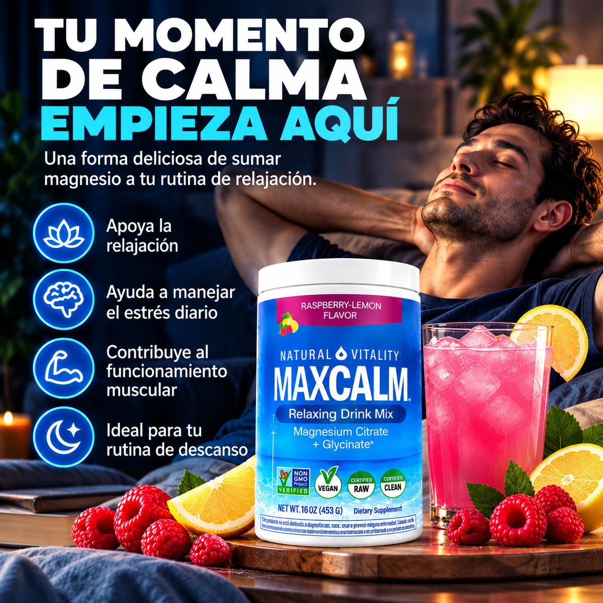 MAXCALM GLICINATO CITRATO MAGNESIO 453 G